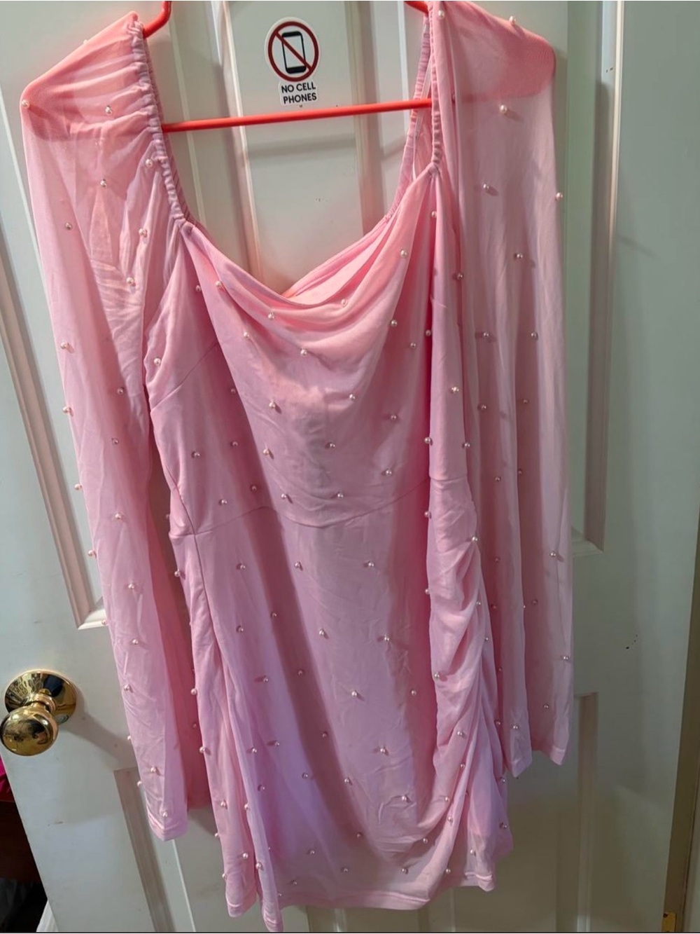 Pink Pearl-Embellished square Neck Dress